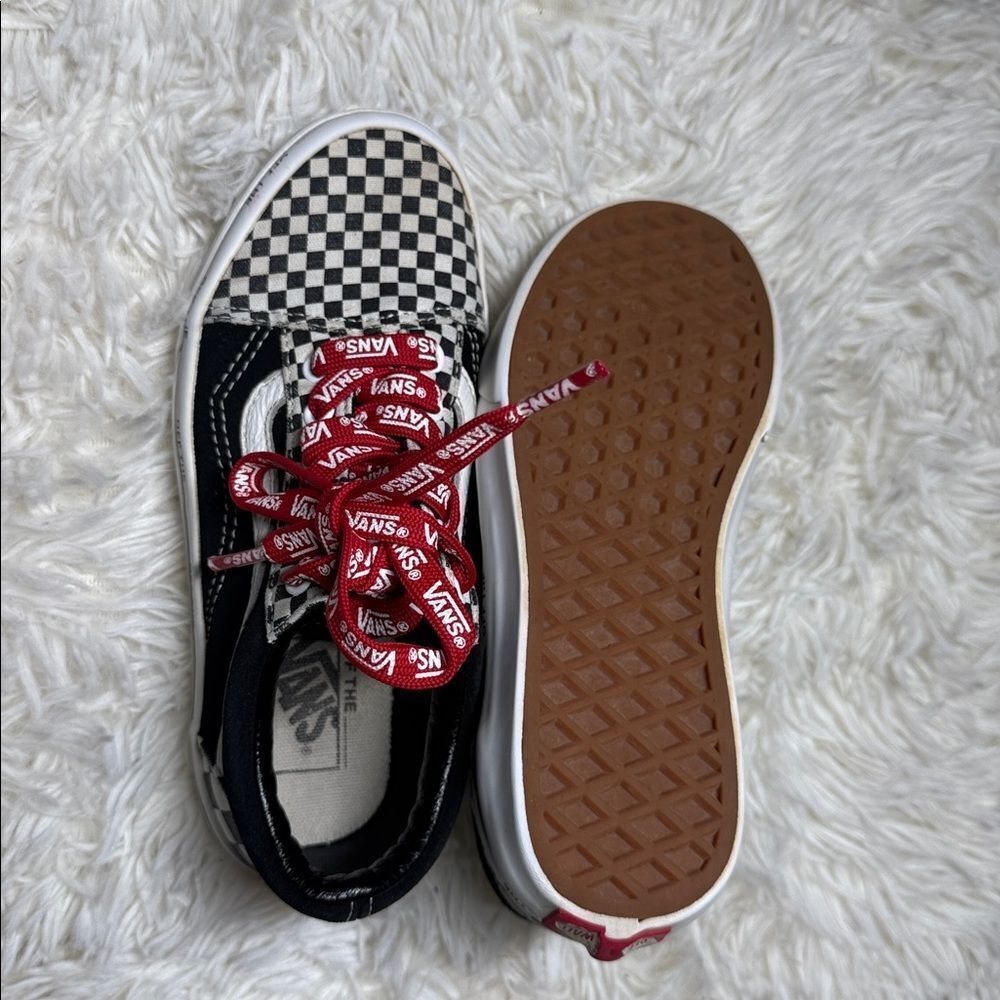 Kids Vans Old Skool Black/white/red Checkerboard with Red Laces - Picture 4 of 5